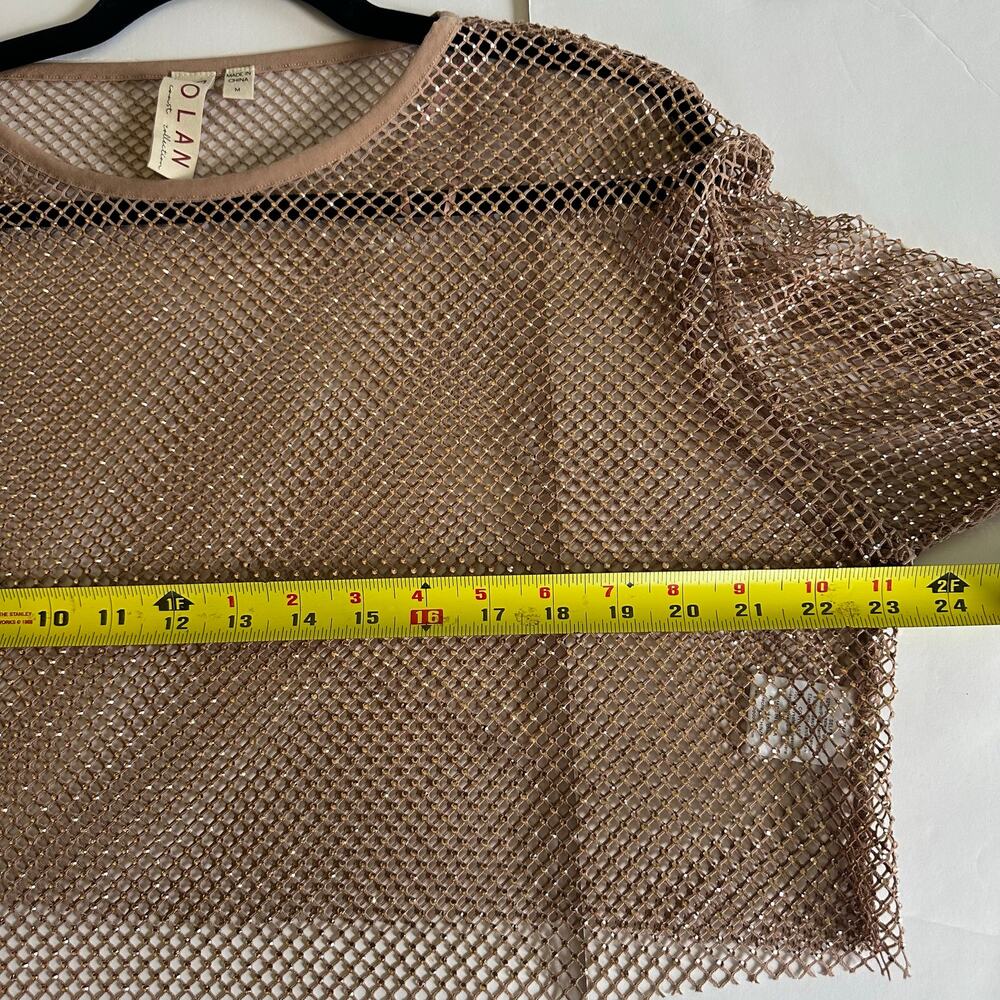 Anthropologie Metallic Mesh Sheer Cropped Long Sleeve Party Top M Layering glitz - Picture 8 of 11